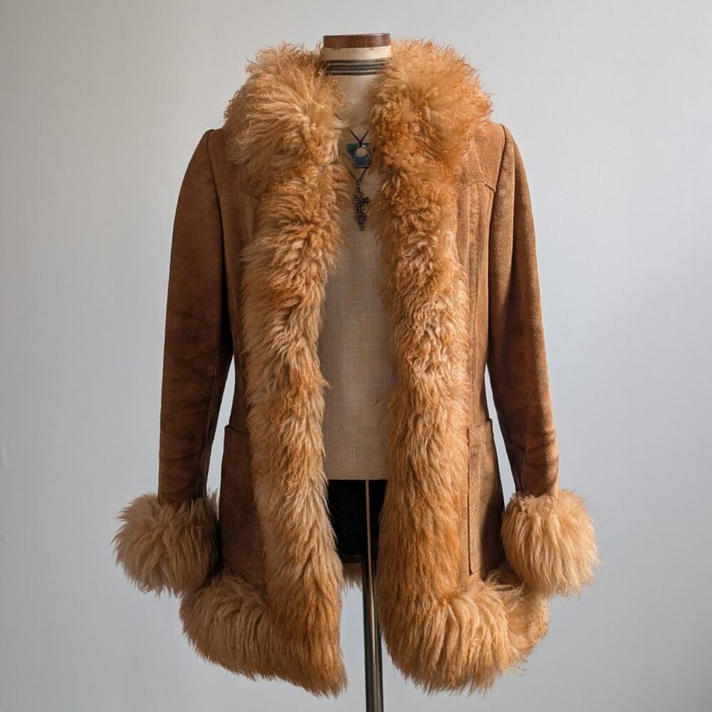 Vintage Rusty Orange Suede Penny Lane Jacket Leather Trench Coat Fur Coat Small - Picture 3 of 10